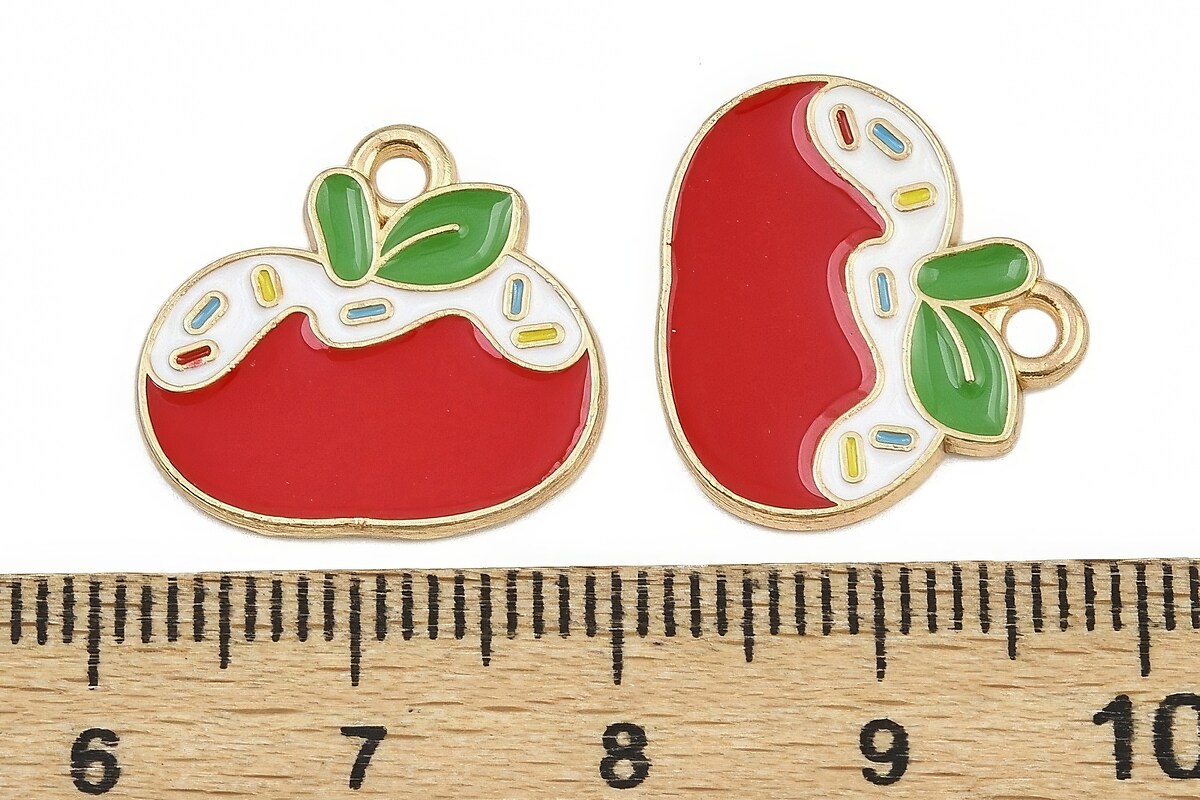 Charm auriu cu email, model Craciun, mar 16,5x18mm