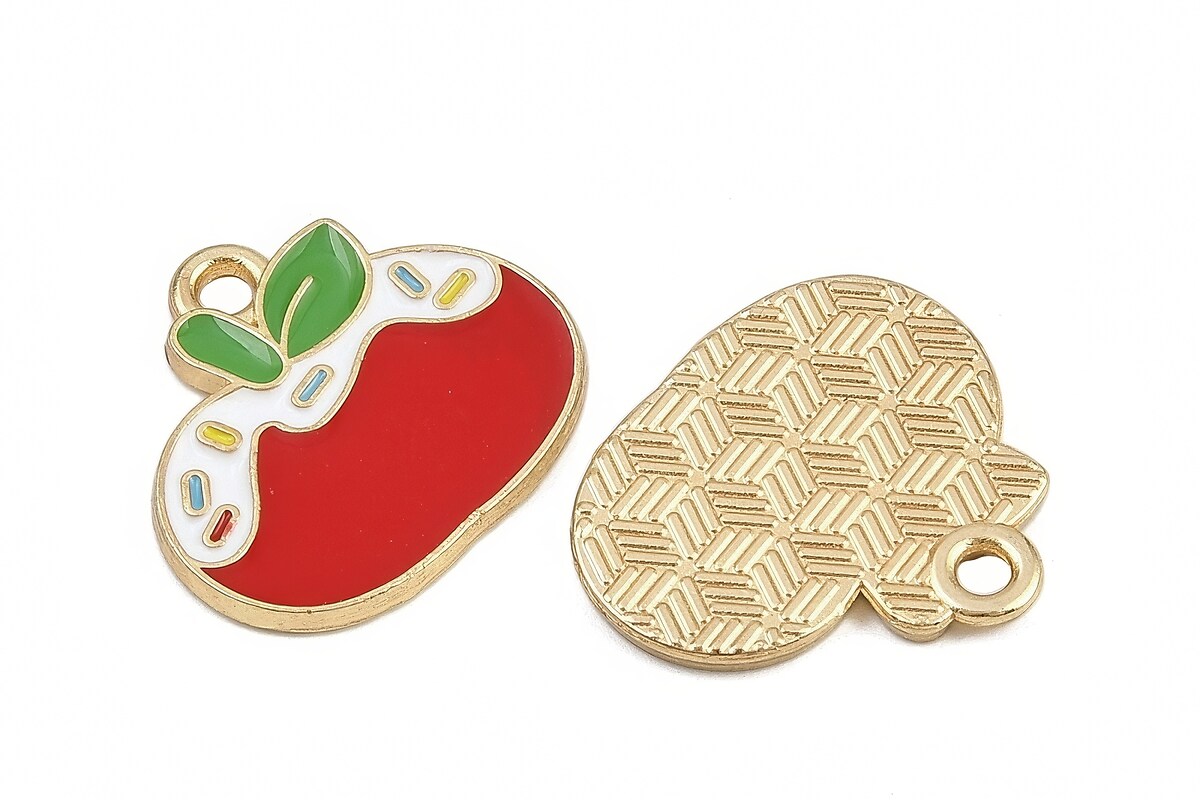 Charm auriu cu email, model Craciun, mar 16,5x18mm
