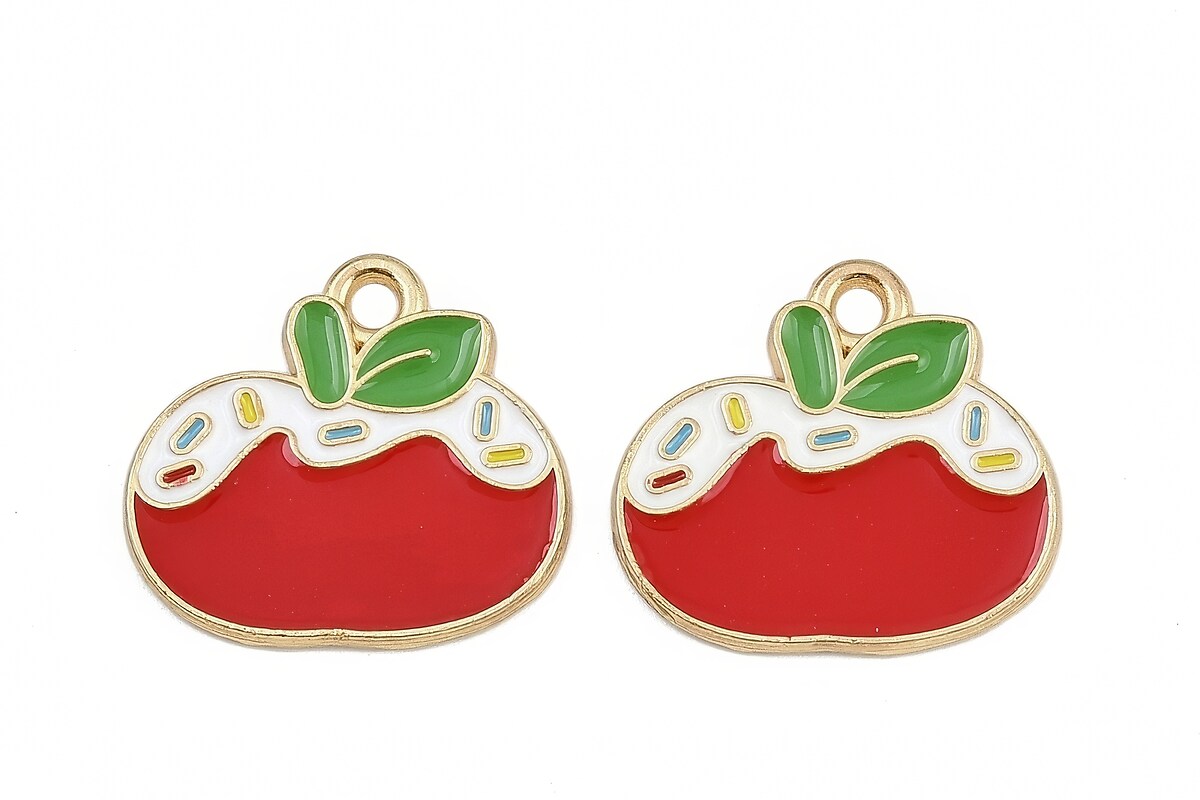 Charm auriu cu email, model Craciun, mar 16,5x18mm