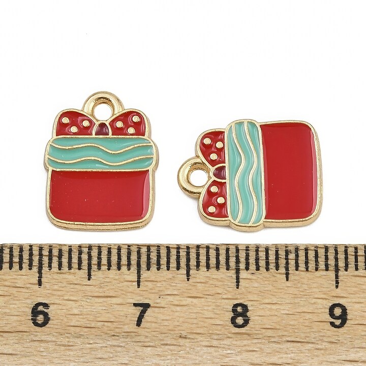 Charm auriu cu email, model Craciun, cadou 15x12mm