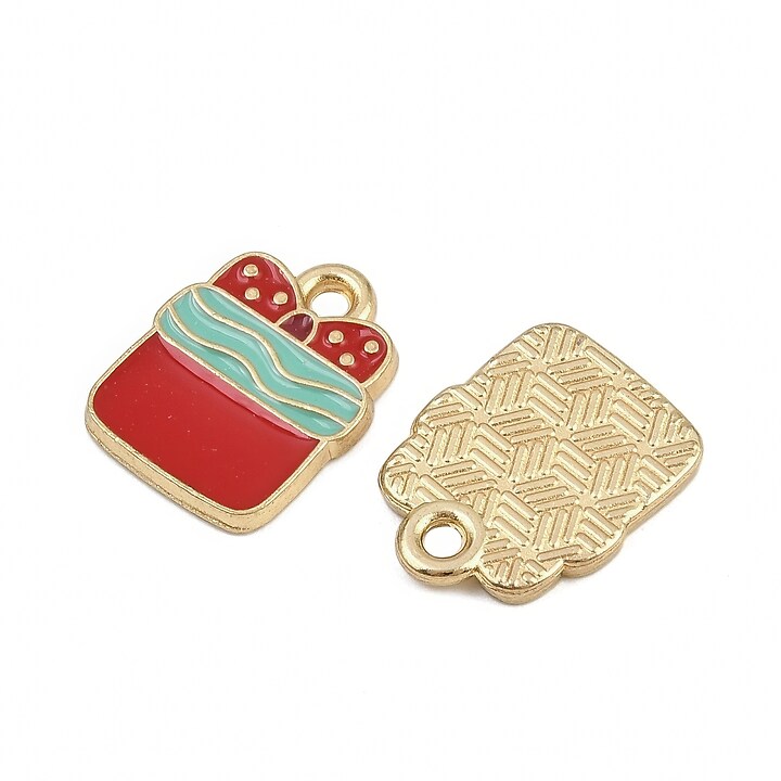 Charm auriu cu email, model Craciun, cadou 15x12mm