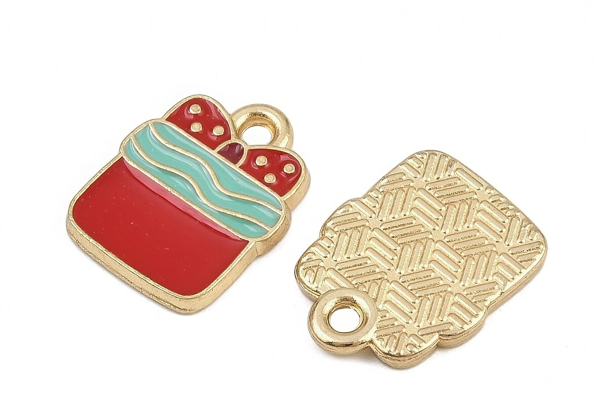 Charm auriu cu email, model Craciun, cadou 15x12mm