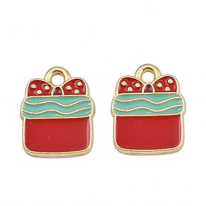 Charm auriu cu email, model Craciun, cadou 15x12mm