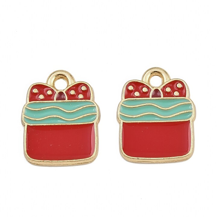 Charm auriu cu email, model Craciun, cadou 15x12mm