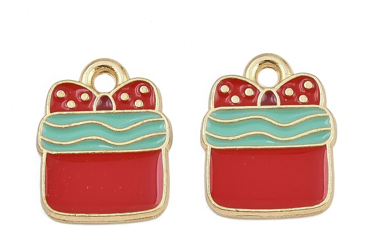 Charm auriu cu email, model Craciun, cadou 15x12mm