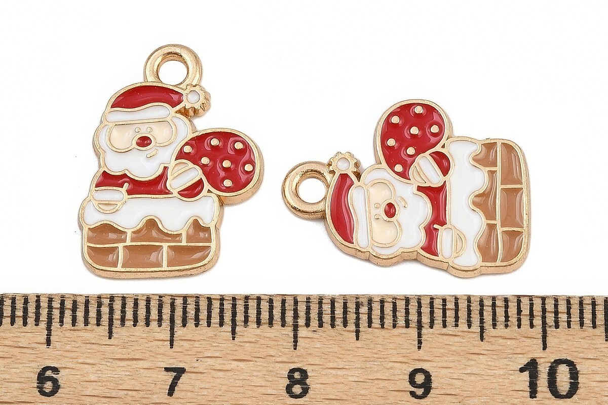 Charm auriu cu email, model Craciun, mos Craciun pe horn 20x15,5mm