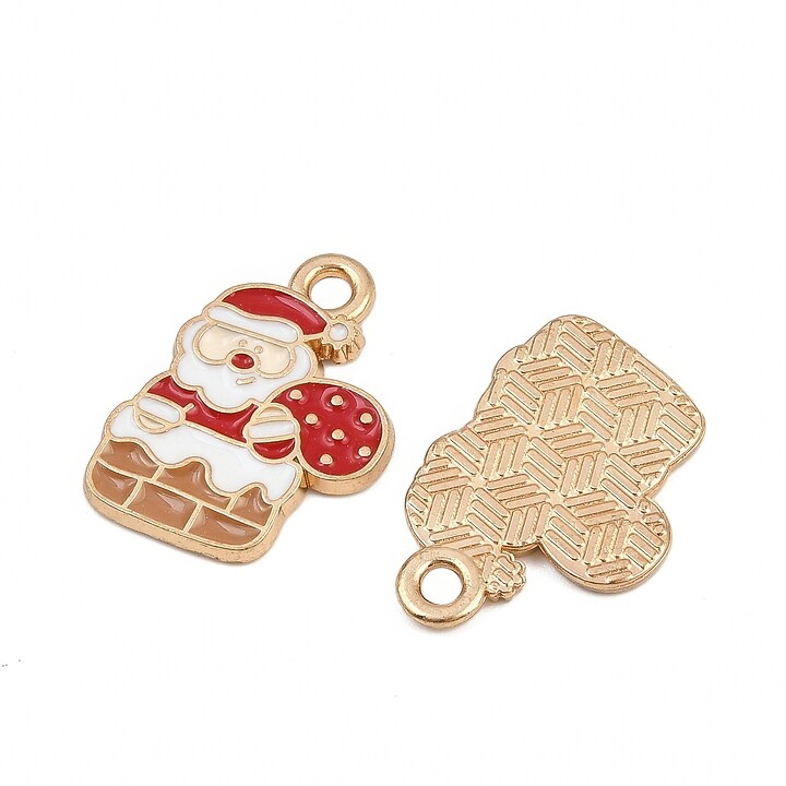 Charm auriu cu email, model Craciun, mos Craciun pe horn 20x15,5mm