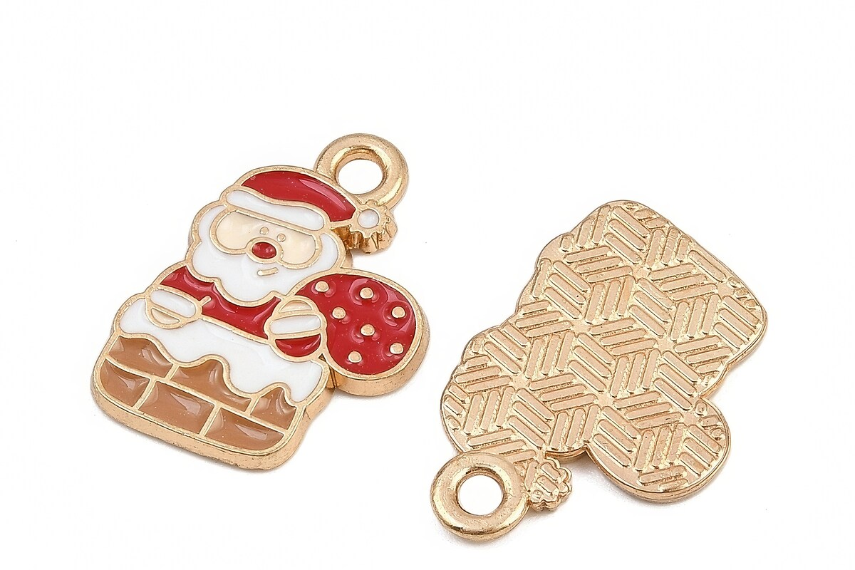 Charm auriu cu email, model Craciun, mos Craciun pe horn 20x15,5mm