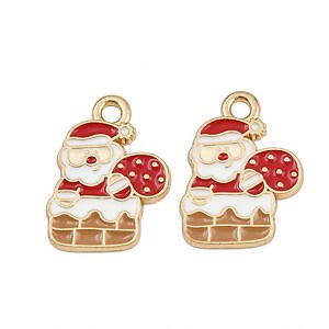 Charm auriu cu email, model Craciun, mos Craciun pe horn 20x15,5mm