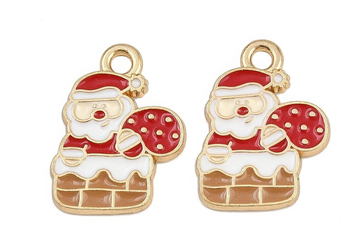 Charm auriu cu email, model Craciun, mos Craciun pe horn 20x15,5mm