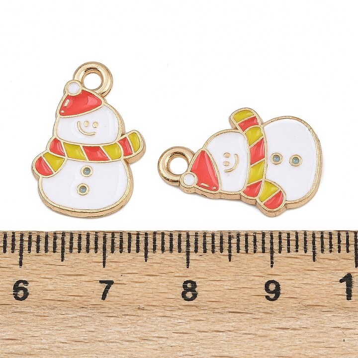 Charm auriu cu email, model Craciun, om de zapada 20x14mm