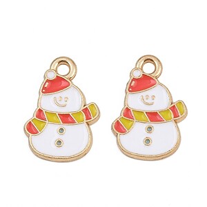 Charm auriu cu email, model Craciun, om de zapada 20x14mm
