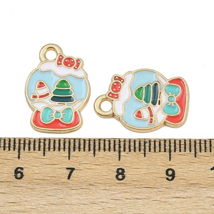 Charm auriu cu email, model Craciun, glob 19x13,5mm