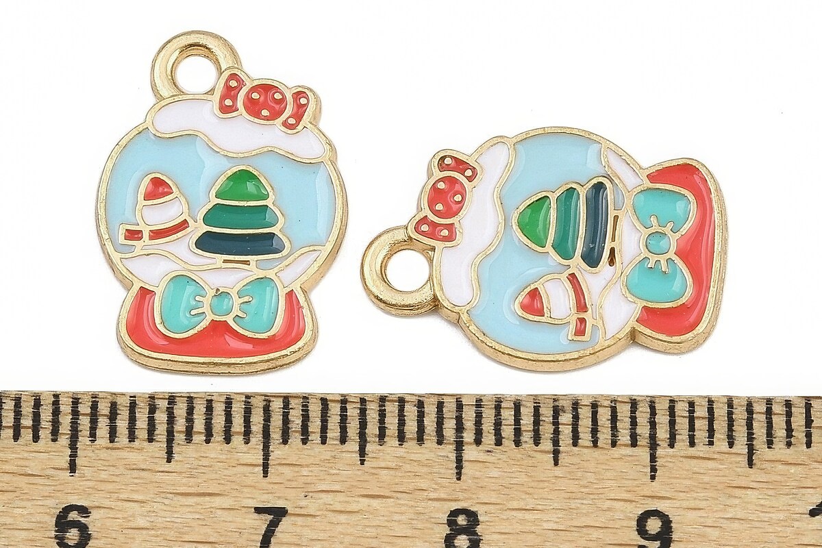 Charm auriu cu email, model Craciun, glob 19x13,5mm