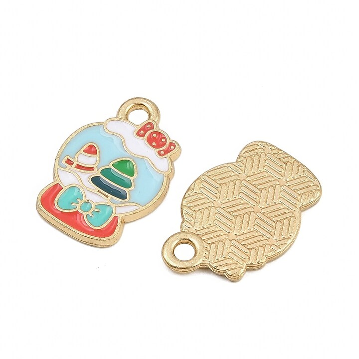 Charm auriu cu email, model Craciun, glob 19x13,5mm