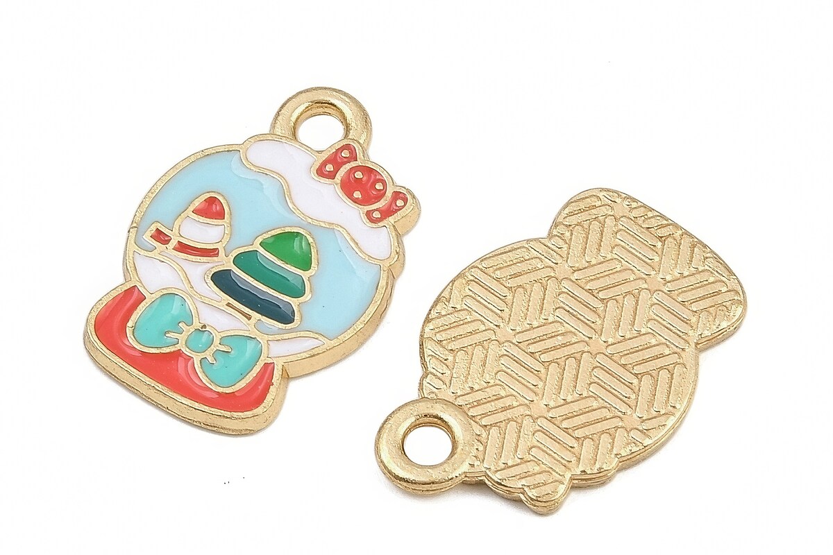Charm auriu cu email, model Craciun, glob 19x13,5mm
