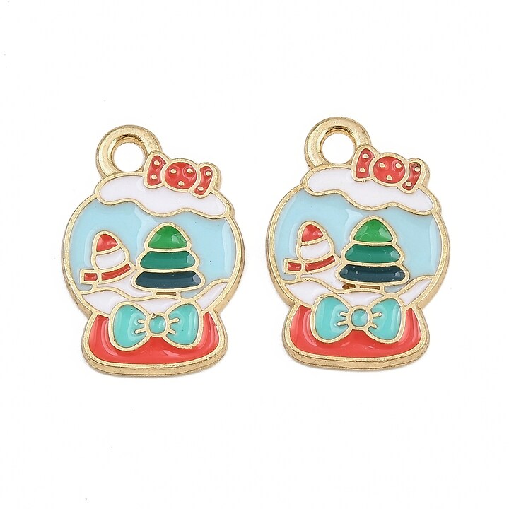 Charm auriu cu email, model Craciun, glob 19x13,5mm