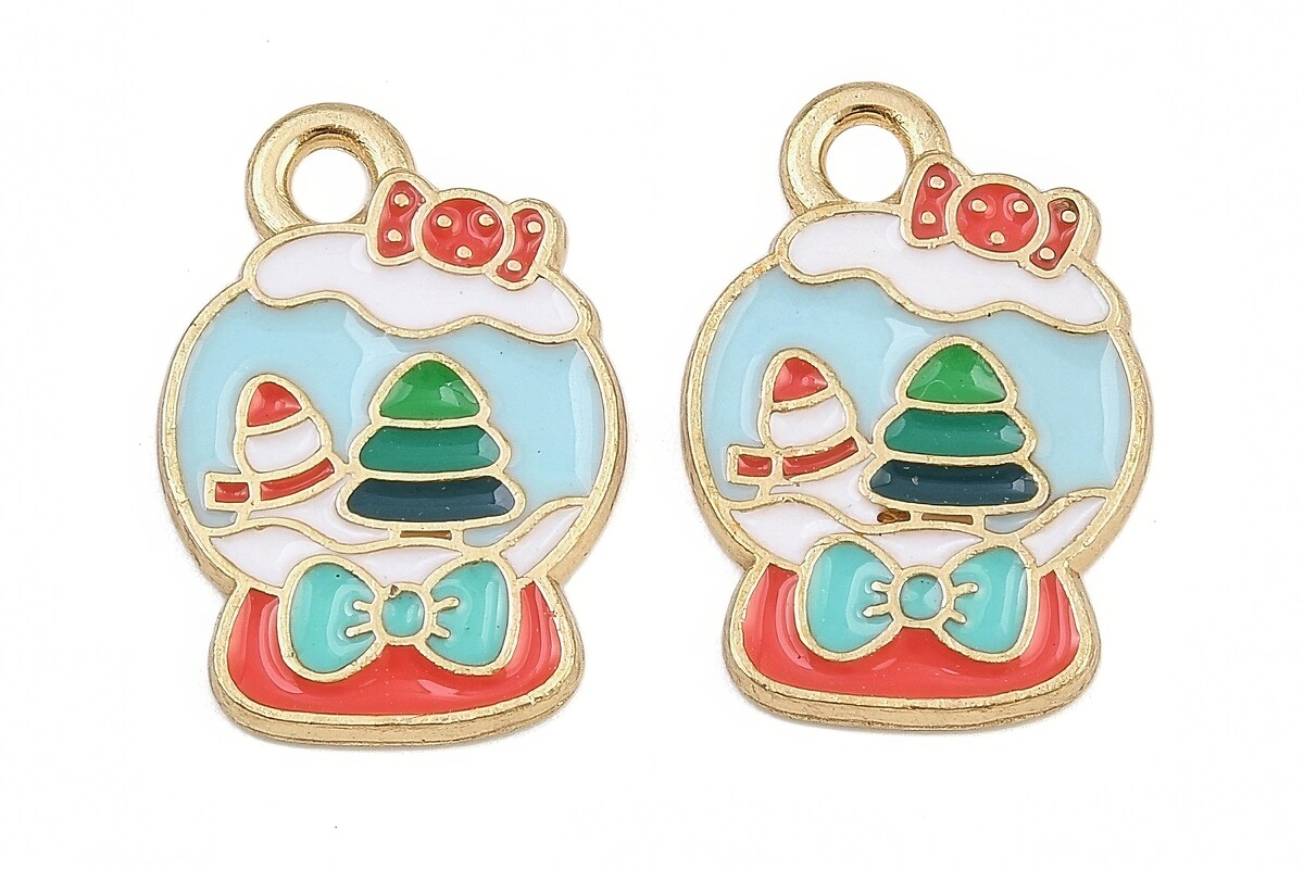 Charm auriu cu email, model Craciun, glob 19x13,5mm