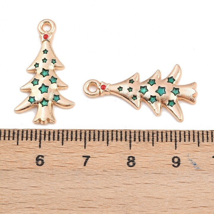 Charm auriu cu email, model Craciun, brad de Craciun 25,5x13,5mm