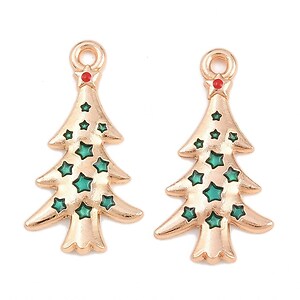 Charm auriu cu email, model Craciun, brad de Craciun 25,5x13,5mm