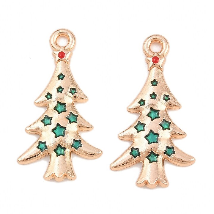 Charm auriu cu email, model Craciun, brad de Craciun 25,5x13,5mm