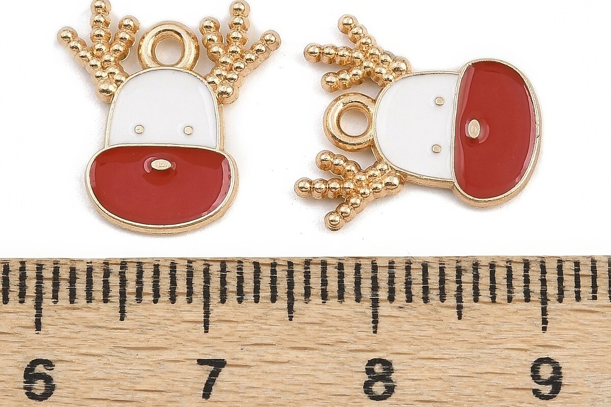 Charm auriu cu email, model Craciun, ren 14,5x13,5mm