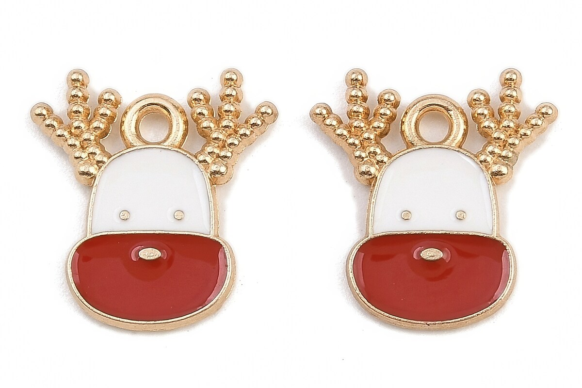 Charm auriu cu email, model Craciun, ren 14,5x13,5mm