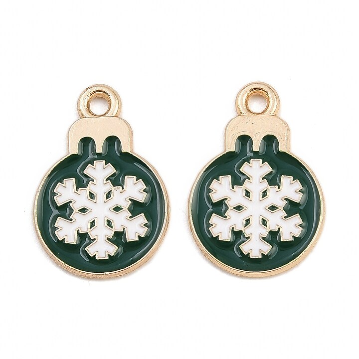 Charm auriu cu email, model Craciun, glob de Craciun verde 19x13mm