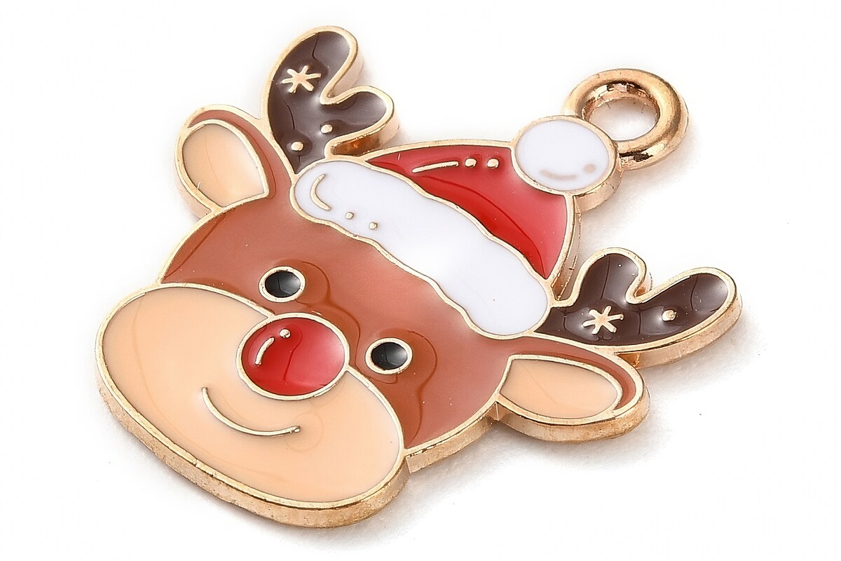 Charm auriu cu email, model Craciun, ren 22,5x10mm