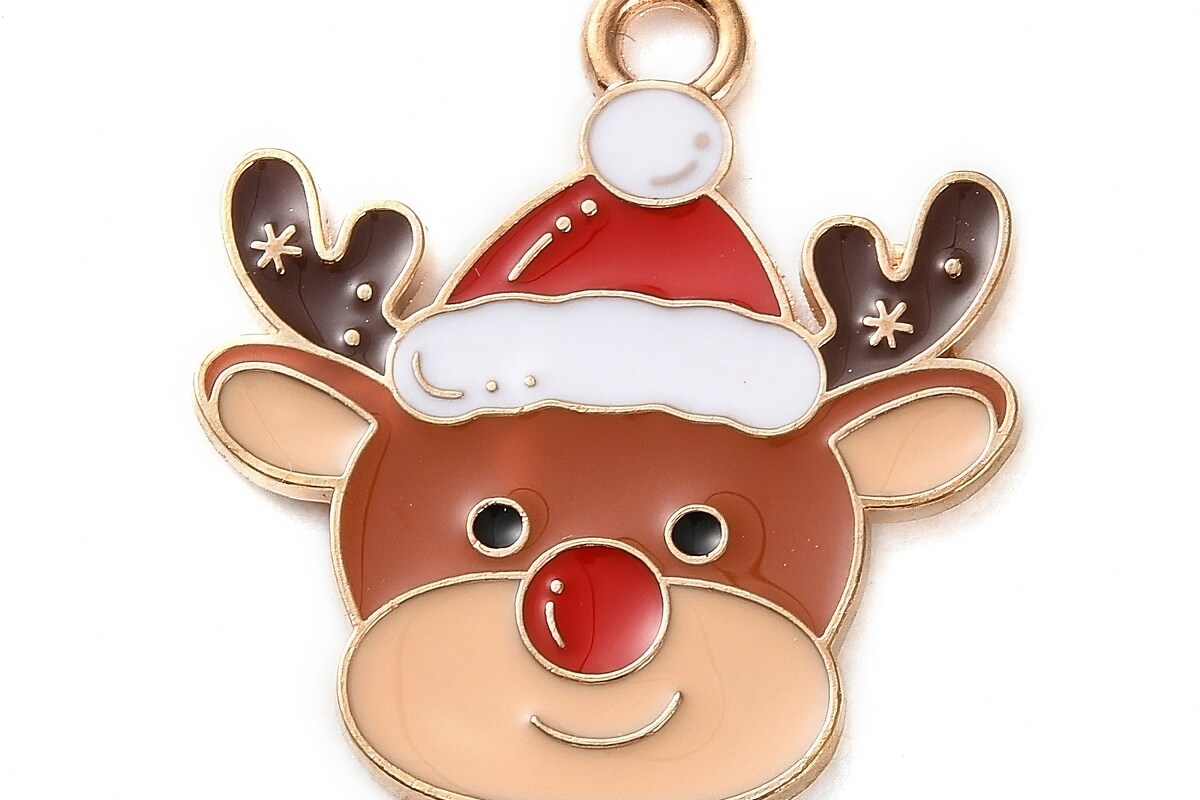 Charm auriu cu email, model Craciun, ren 22,5x10mm