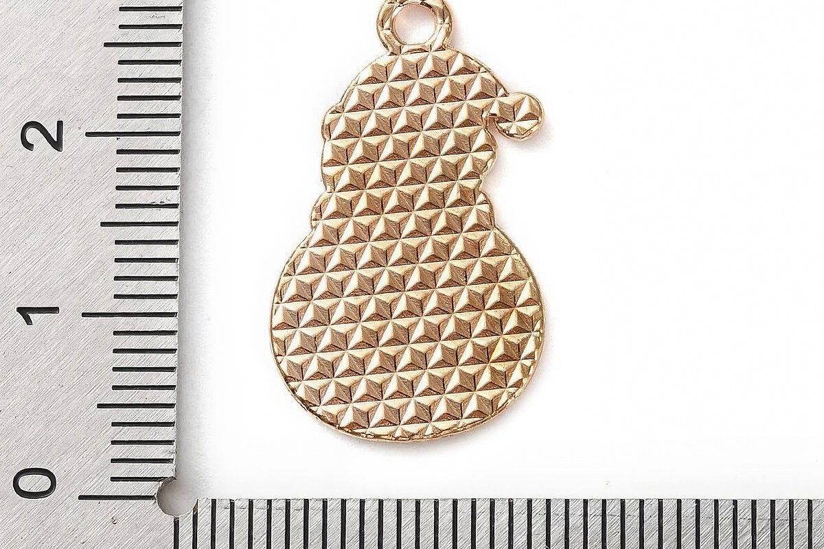 Charm auriu cu email, model Craciun, om de zapada 25,5x15mm