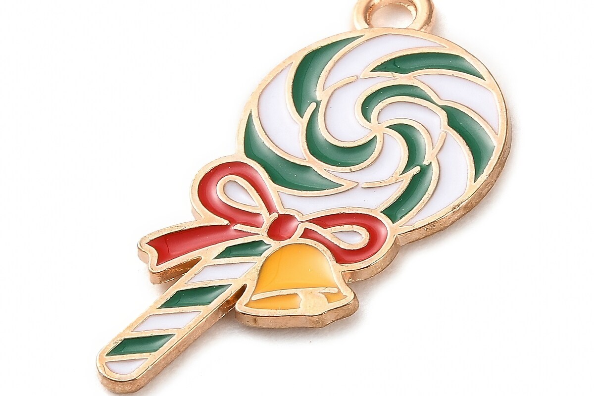 Charm auriu cu email, model Craciun, acadea 27,5x13,5mm