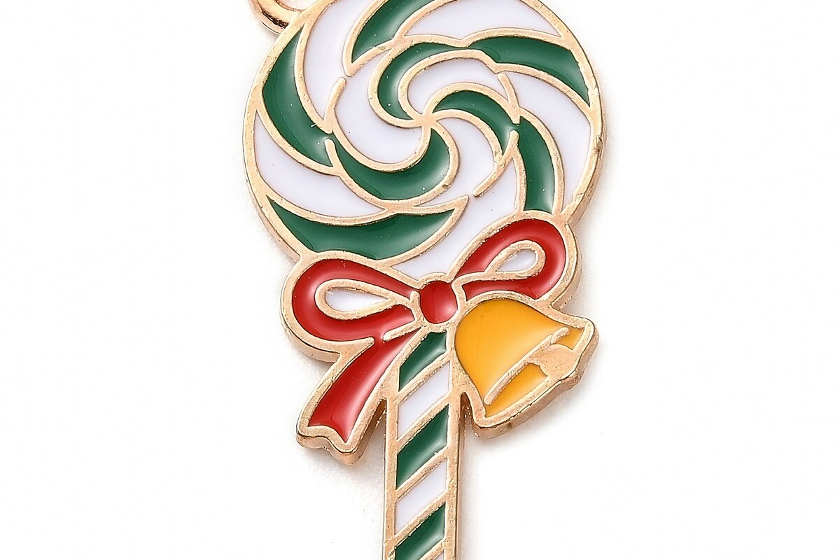 Charm auriu cu email, model Craciun, acadea 27,5x13,5mm