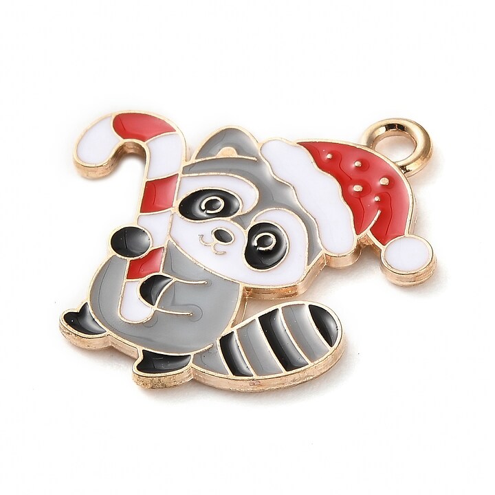Charm auriu cu email, model Craciun, raton cu acadea 23,5x22,5mm