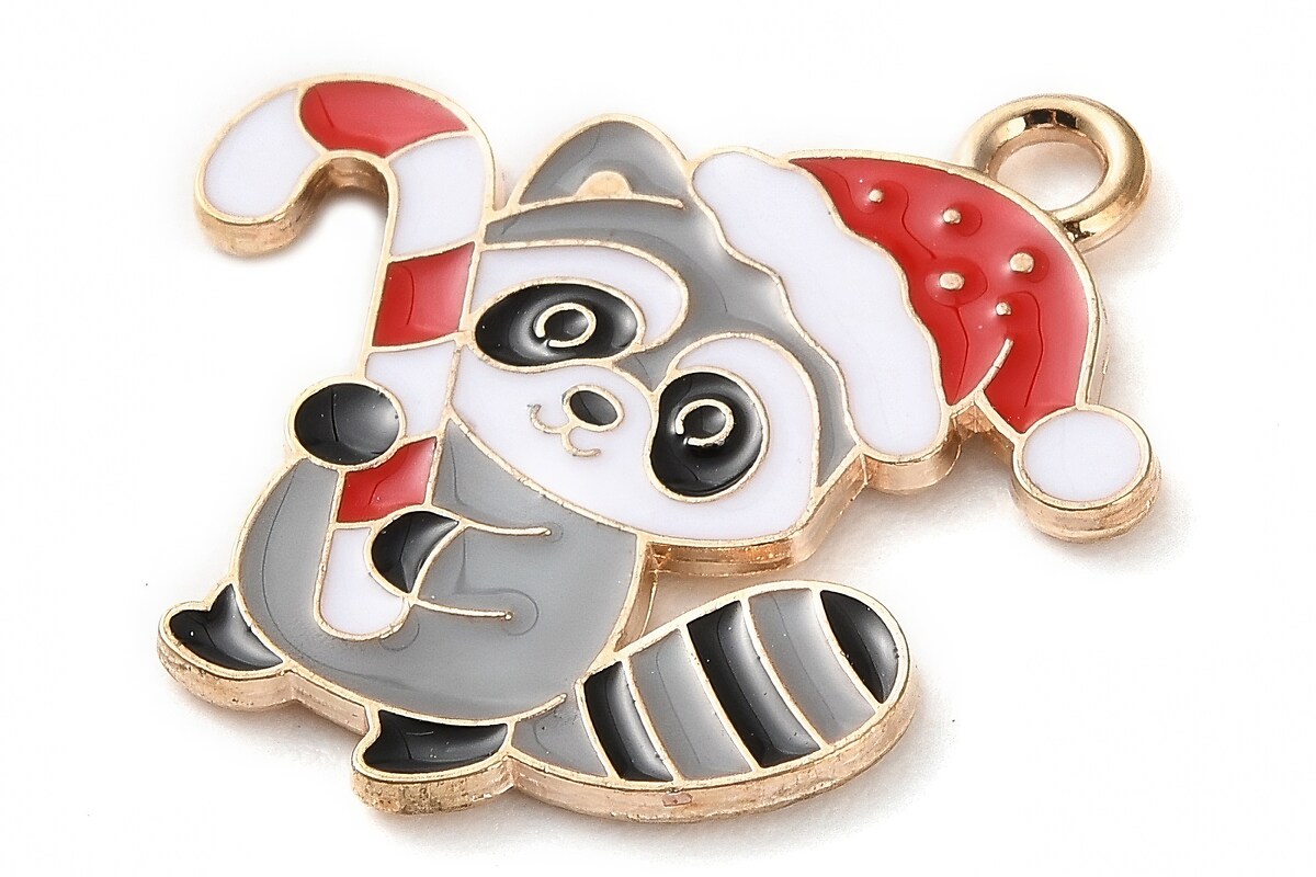 Charm auriu cu email, model Craciun, raton cu acadea 23,5x22,5mm