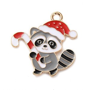 Charm auriu cu email, model Craciun, raton cu acadea 23,5x22,5mm