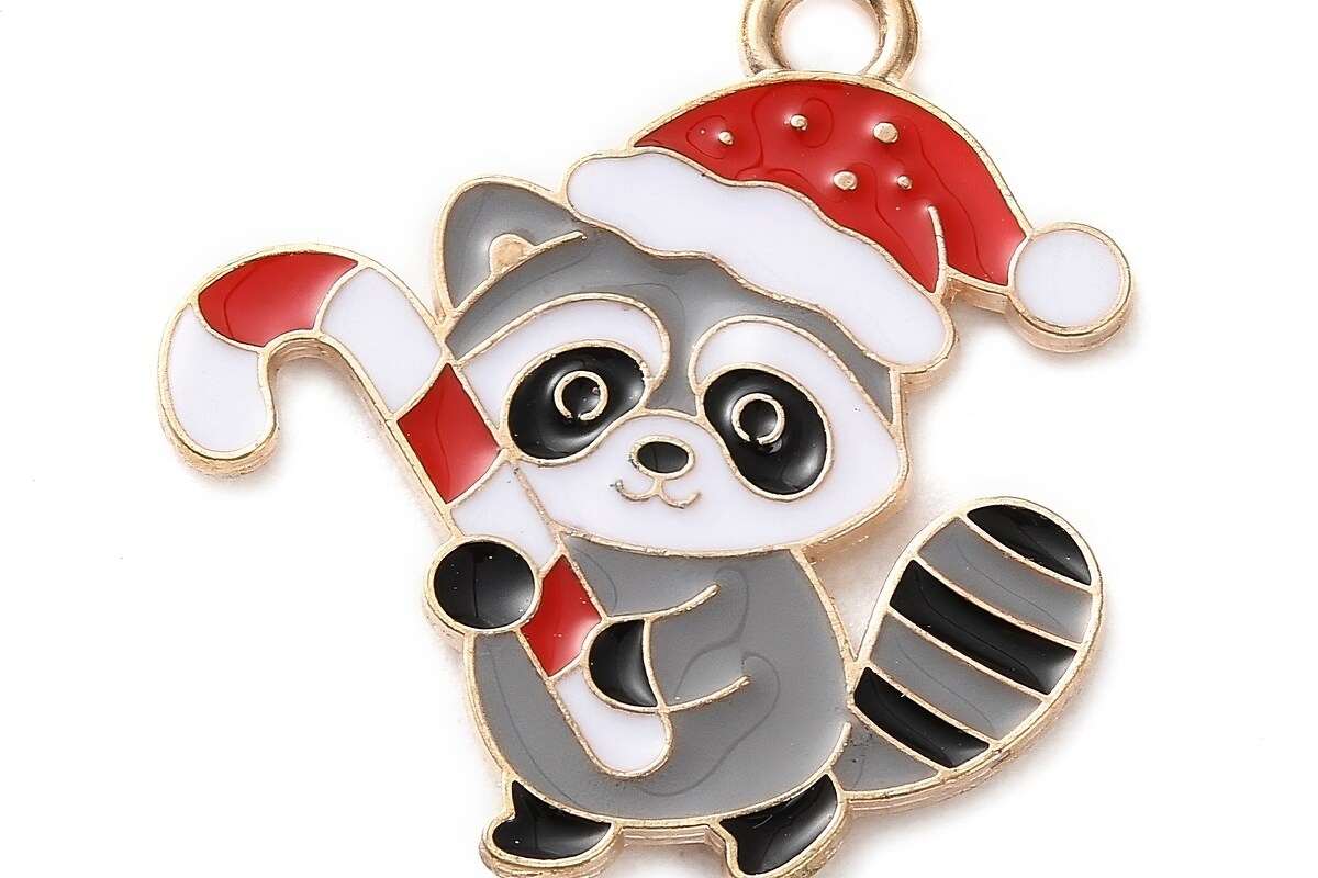 Charm auriu cu email, model Craciun, raton cu acadea 23,5x22,5mm