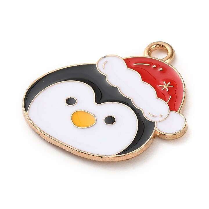 Charm auriu cu email, model Craciun, pinguin 22,5x22mm