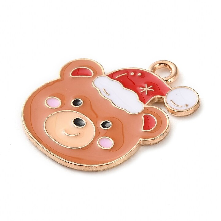 Charm auriu cu email, model Craciun, urs 23x19mm