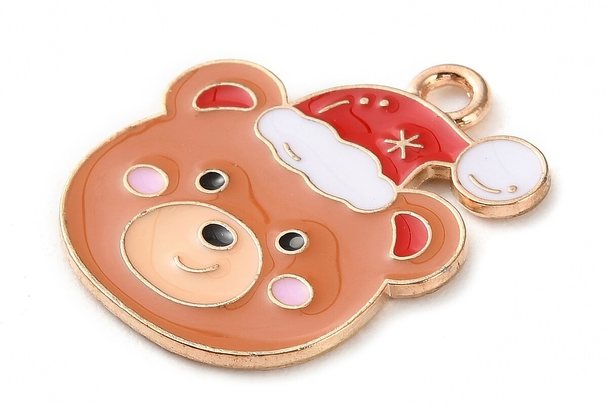 Charm auriu cu email, model Craciun, urs 23x19mm