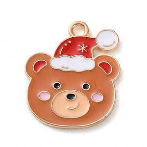 Charm auriu cu email, model Craciun, urs 23x19mm