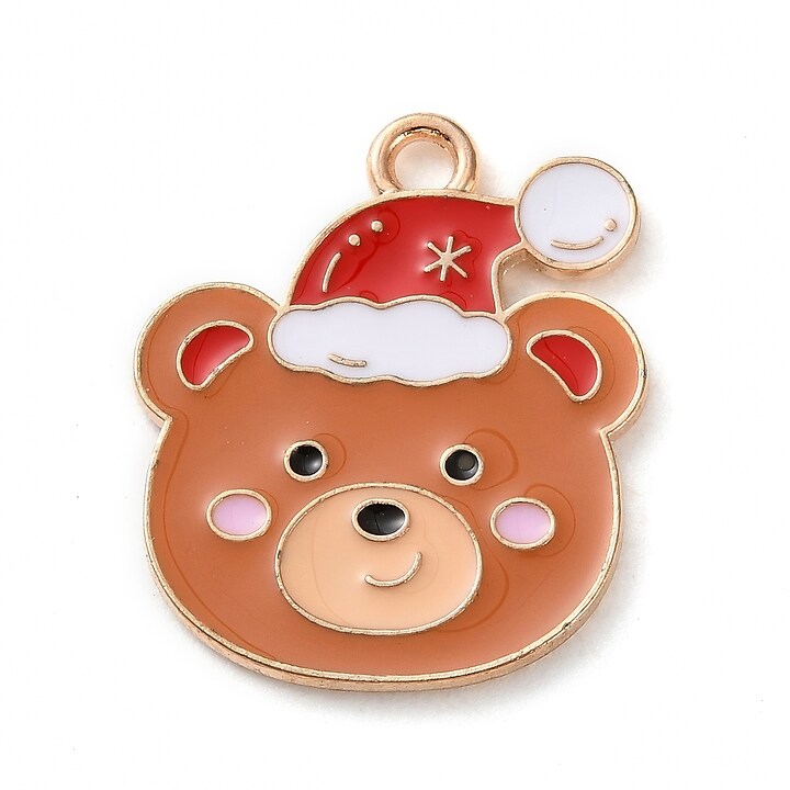 Charm auriu cu email, model Craciun, urs 23x19mm