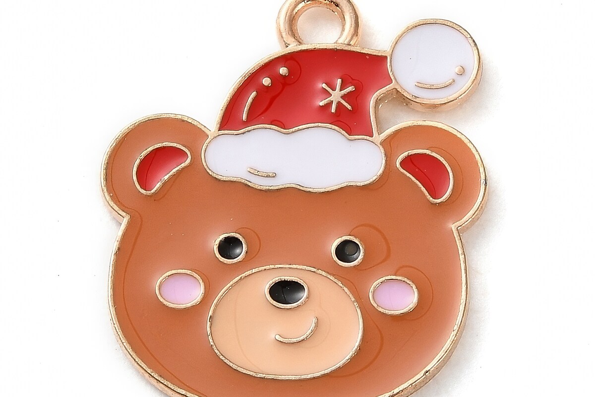 Charm auriu cu email, model Craciun, urs 23x19mm