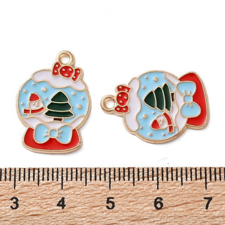 Charm auriu cu email, model Craciun, glob 23x16mm