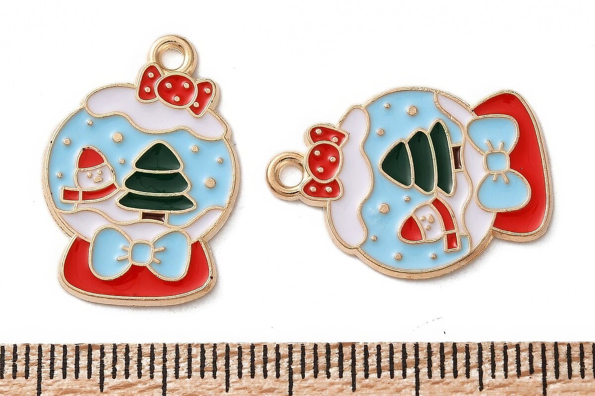 Charm auriu cu email, model Craciun, glob 23x16mm