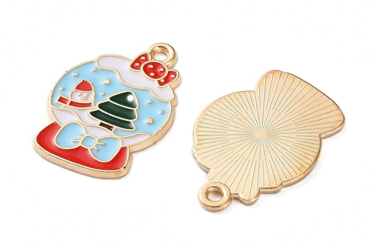 Charm auriu cu email, model Craciun, glob 23x16mm