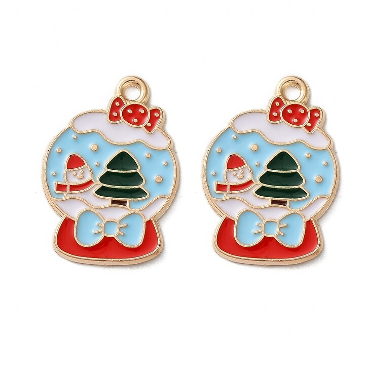 Charm auriu cu email, model Craciun, glob 23x16mm