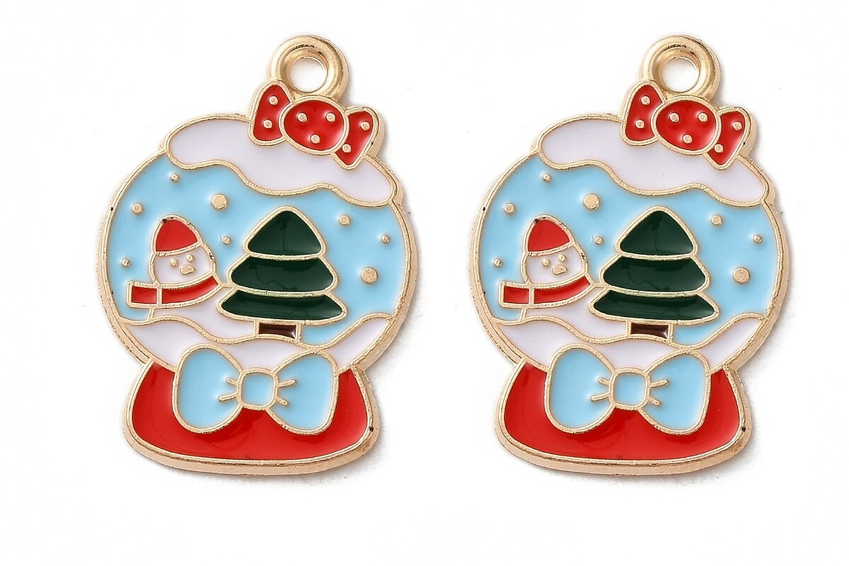 Charm auriu cu email, model Craciun, glob 23x16mm