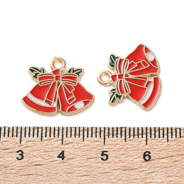 Charm auriu cu email, model Craciun, clopotei 15,5x18mm