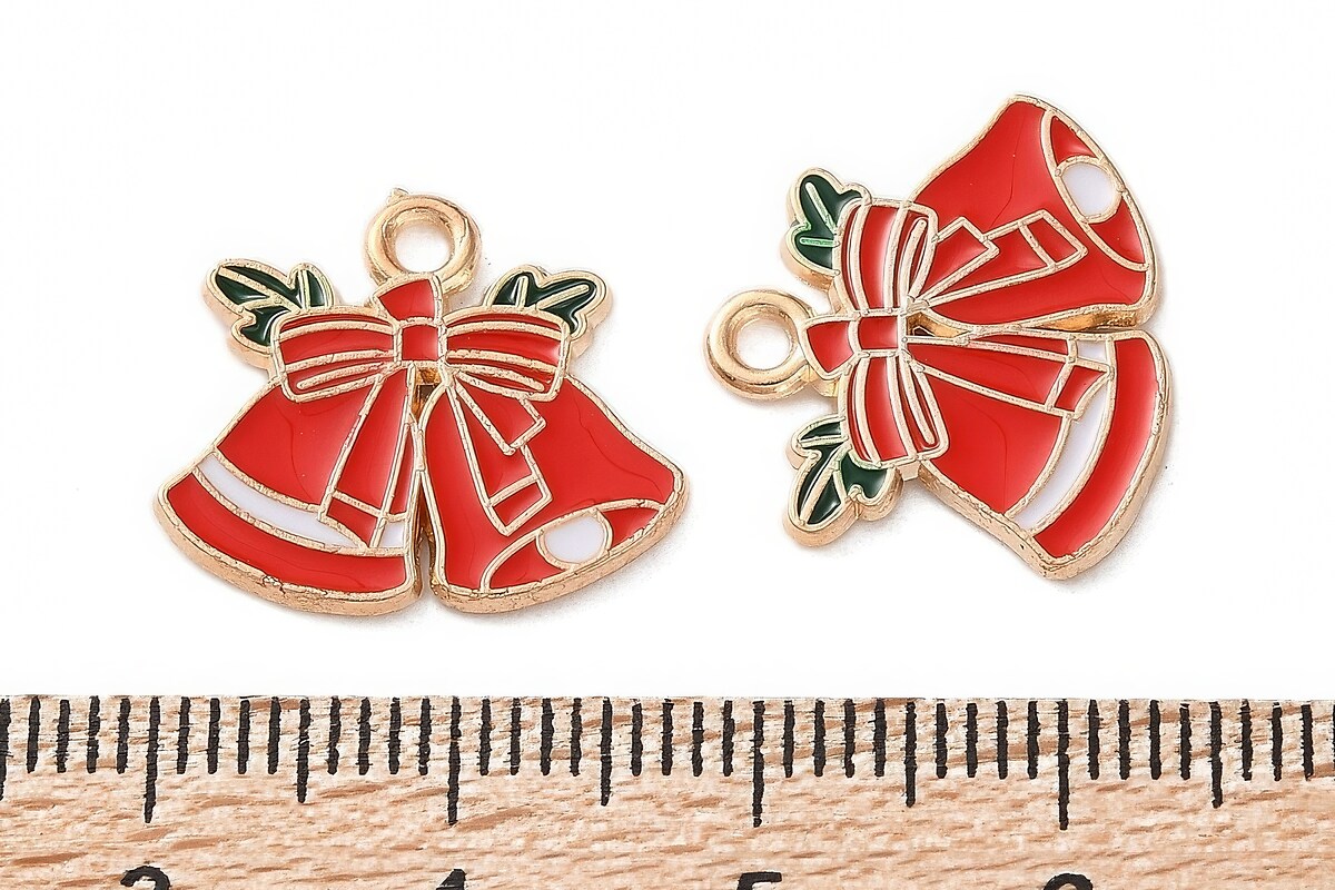 Charm auriu cu email, model Craciun, clopotei 15,5x18mm